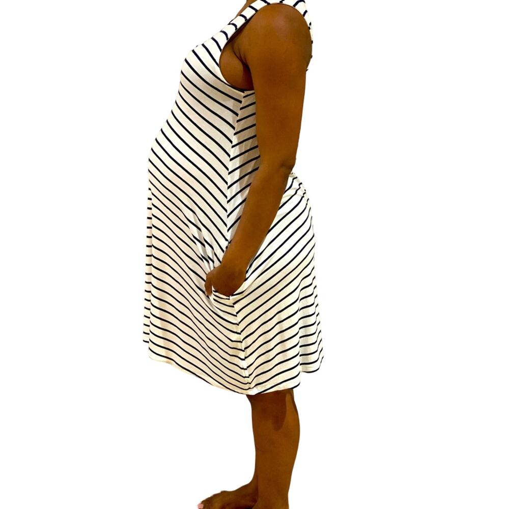 Melrose And Market Maternity Dress Pullover Blue Striped Pocket Casual Sz Medium